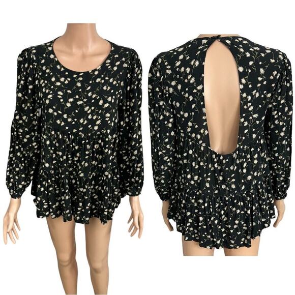 American Eagle Outfitters Tops - American Eagle Size XS Babydoll Blouse Top Black Floral Back Cut Out Viscose